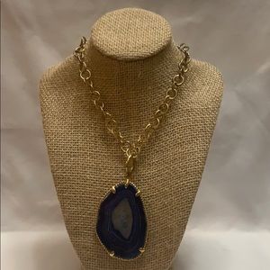 Gold and blue agate chain link necklace